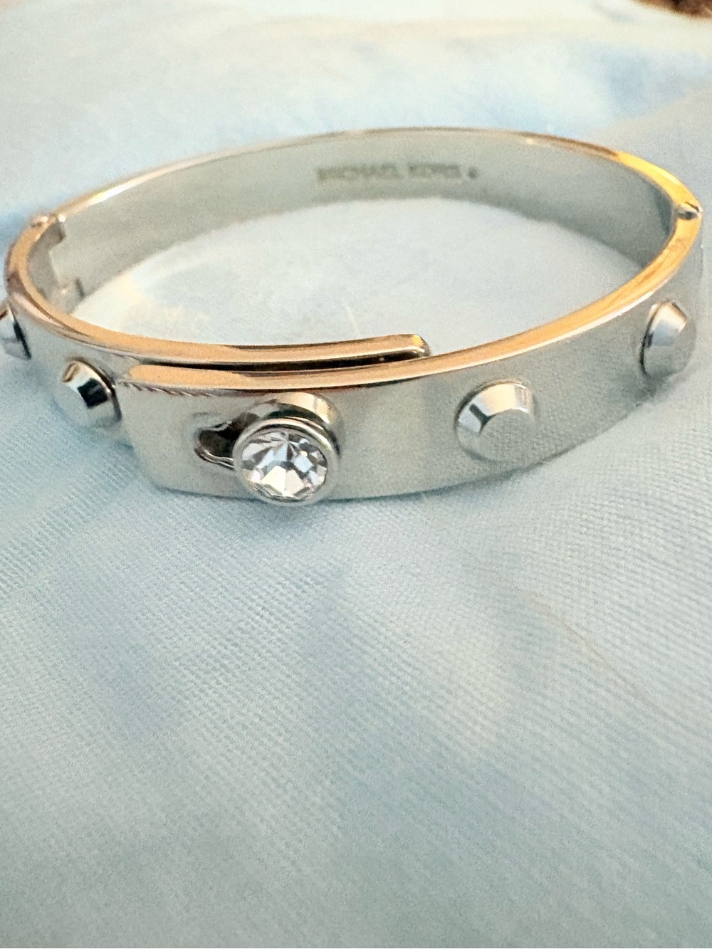 RARE Michael Kors Silver Stud & Crystal Hinged Slide Bangle Heritage Astor